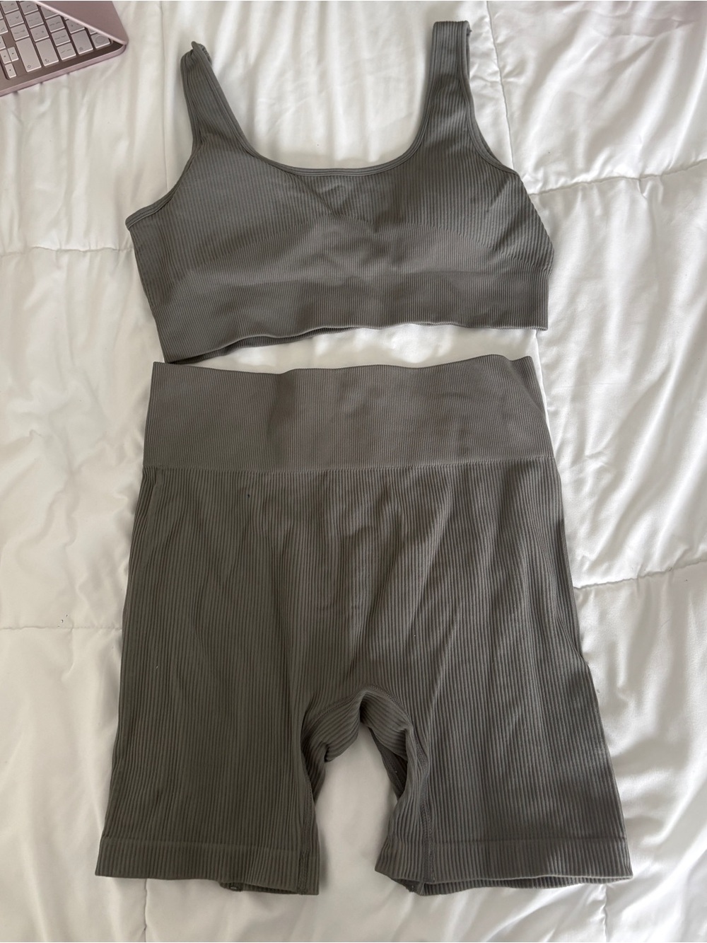 PacSun Olive Ribbed Seamless Bralette & Biker Short Set